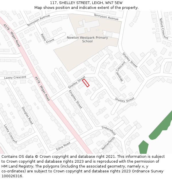 117, SHELLEY STREET, LEIGH, WN7 5EW: Location map and indicative extent of plot