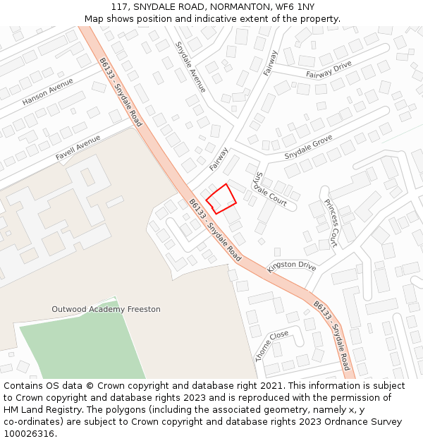 117, SNYDALE ROAD, NORMANTON, WF6 1NY: Location map and indicative extent of plot