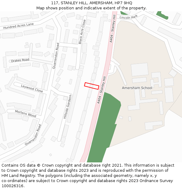117, STANLEY HILL, AMERSHAM, HP7 9HQ: Location map and indicative extent of plot