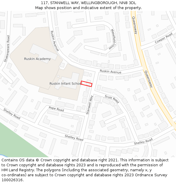 117, STANWELL WAY, WELLINGBOROUGH, NN8 3DL: Location map and indicative extent of plot