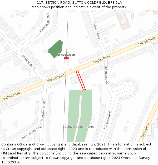 117, STATION ROAD, SUTTON COLDFIELD, B73 5LA: Location map and indicative extent of plot