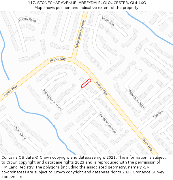 117, STONECHAT AVENUE, ABBEYDALE, GLOUCESTER, GL4 4XG: Location map and indicative extent of plot