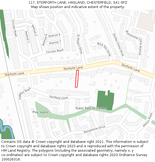 117, STORFORTH LANE, HASLAND, CHESTERFIELD, S41 0PZ: Location map and indicative extent of plot