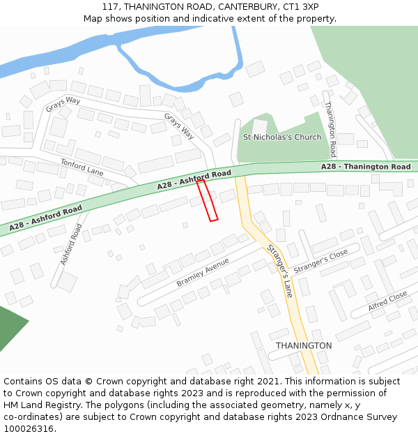 117, THANINGTON ROAD, CANTERBURY, CT1 3XP: Location map and indicative extent of plot