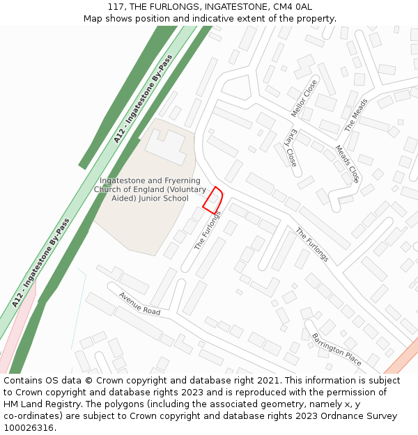 117, THE FURLONGS, INGATESTONE, CM4 0AL: Location map and indicative extent of plot