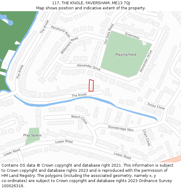 117, THE KNOLE, FAVERSHAM, ME13 7QJ: Location map and indicative extent of plot