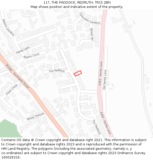 117, THE PADDOCK, REDRUTH, TR15 2BN: Location map and indicative extent of plot