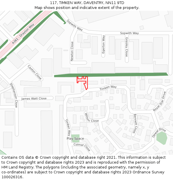 117, TIMKEN WAY, DAVENTRY, NN11 9TD: Location map and indicative extent of plot