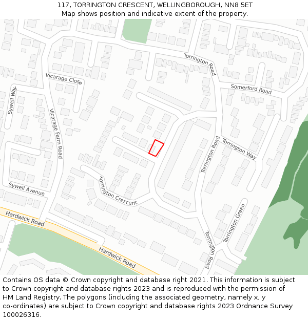 117, TORRINGTON CRESCENT, WELLINGBOROUGH, NN8 5ET: Location map and indicative extent of plot
