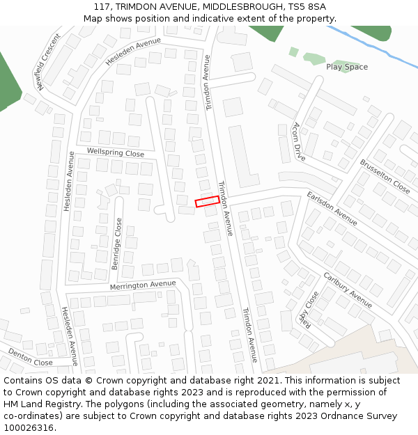 117, TRIMDON AVENUE, MIDDLESBROUGH, TS5 8SA: Location map and indicative extent of plot