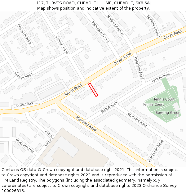 117, TURVES ROAD, CHEADLE HULME, CHEADLE, SK8 6AJ: Location map and indicative extent of plot