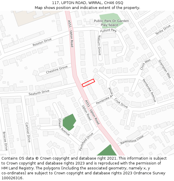 117, UPTON ROAD, WIRRAL, CH46 0SQ: Location map and indicative extent of plot