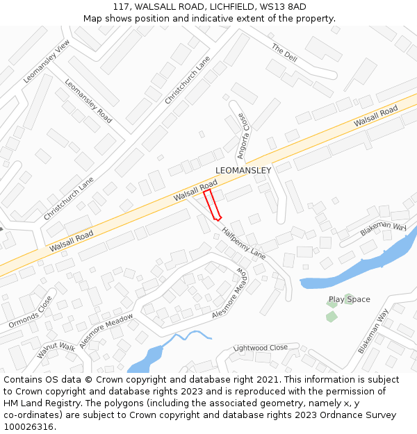 117, WALSALL ROAD, LICHFIELD, WS13 8AD: Location map and indicative extent of plot