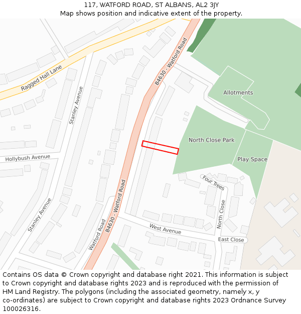 117, WATFORD ROAD, ST ALBANS, AL2 3JY: Location map and indicative extent of plot