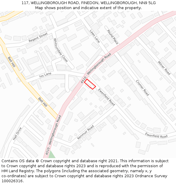 117, WELLINGBOROUGH ROAD, FINEDON, WELLINGBOROUGH, NN9 5LG: Location map and indicative extent of plot