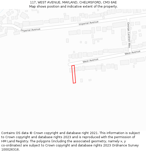 117, WEST AVENUE, MAYLAND, CHELMSFORD, CM3 6AE: Location map and indicative extent of plot