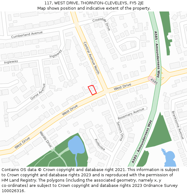 117, WEST DRIVE, THORNTON-CLEVELEYS, FY5 2JE: Location map and indicative extent of plot