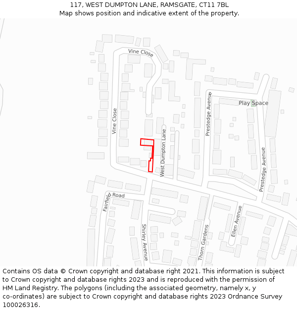 117, WEST DUMPTON LANE, RAMSGATE, CT11 7BL: Location map and indicative extent of plot