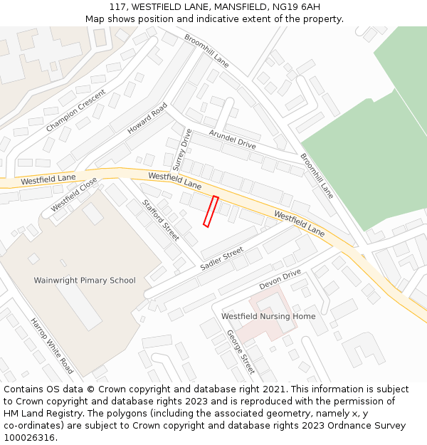 117, WESTFIELD LANE, MANSFIELD, NG19 6AH: Location map and indicative extent of plot