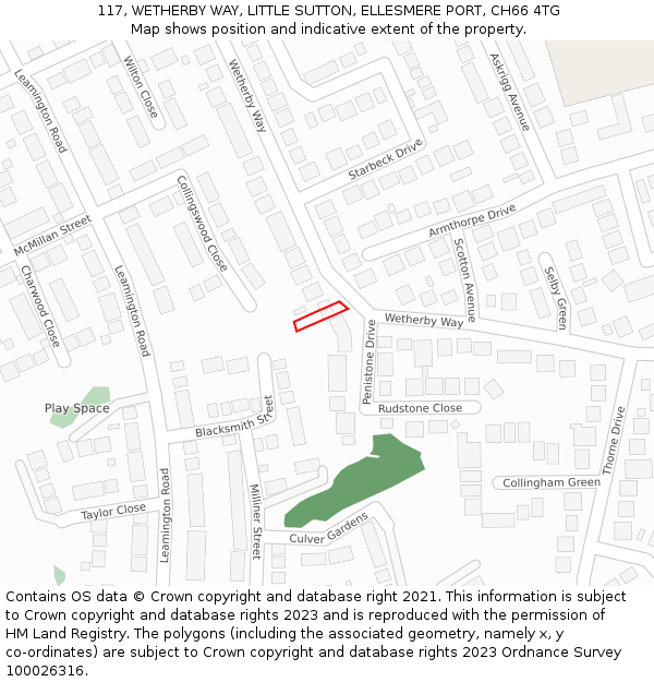 117, WETHERBY WAY, LITTLE SUTTON, ELLESMERE PORT, CH66 4TG: Location map and indicative extent of plot