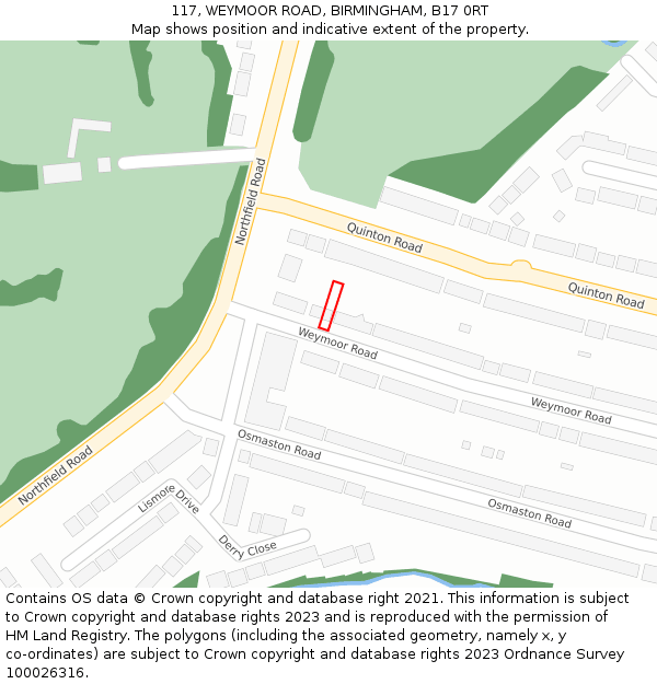 117, WEYMOOR ROAD, BIRMINGHAM, B17 0RT: Location map and indicative extent of plot