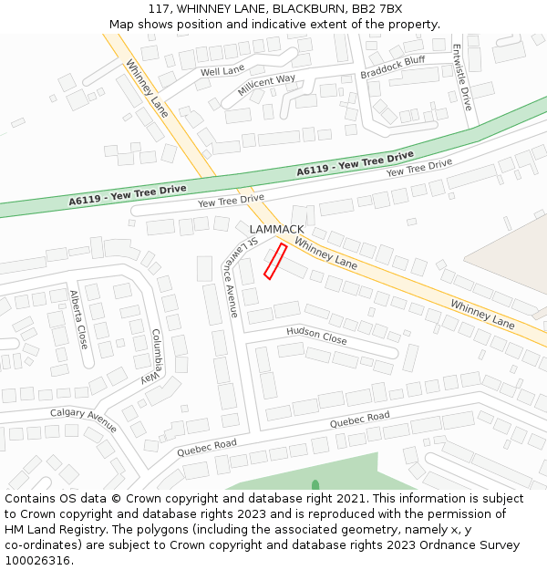 117, WHINNEY LANE, BLACKBURN, BB2 7BX: Location map and indicative extent of plot