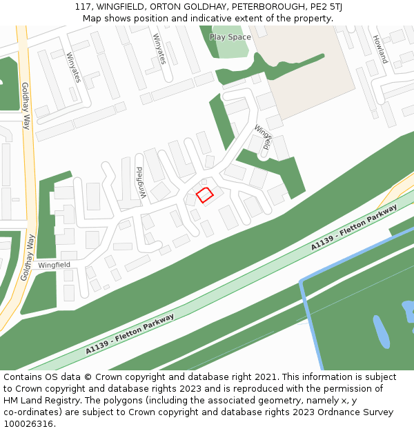 117, WINGFIELD, ORTON GOLDHAY, PETERBOROUGH, PE2 5TJ: Location map and indicative extent of plot