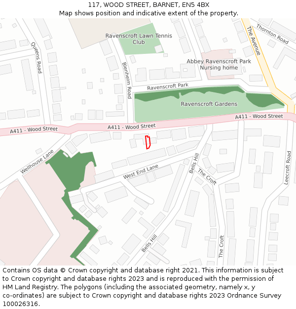 117, WOOD STREET, BARNET, EN5 4BX: Location map and indicative extent of plot