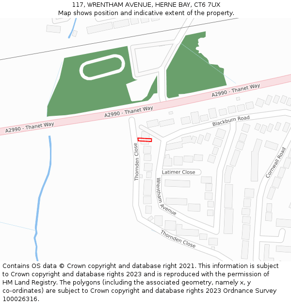 117, WRENTHAM AVENUE, HERNE BAY, CT6 7UX: Location map and indicative extent of plot