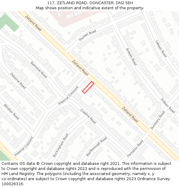 117, ZETLAND ROAD, DONCASTER, DN2 5EH: Location map and indicative extent of plot