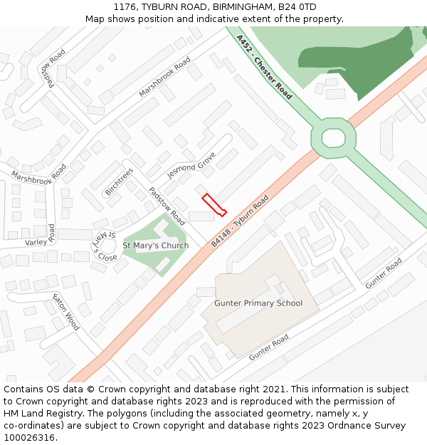 1176, TYBURN ROAD, BIRMINGHAM, B24 0TD: Location map and indicative extent of plot