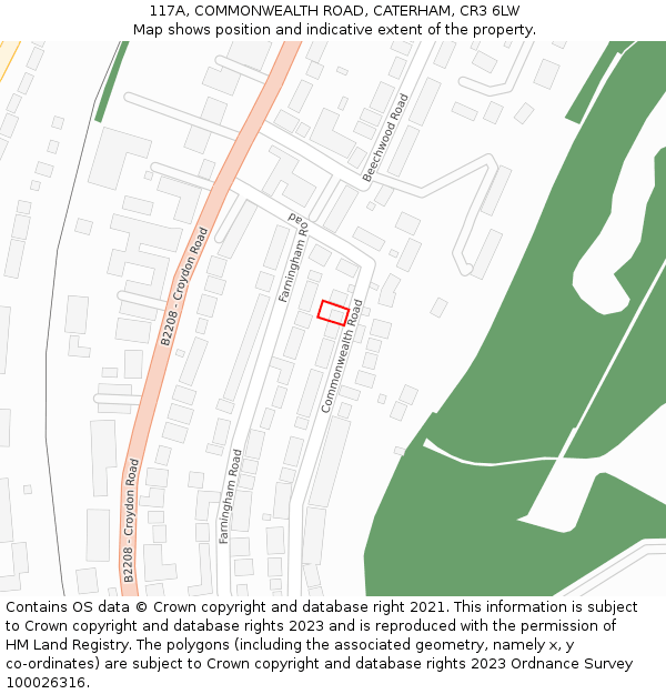 117A, COMMONWEALTH ROAD, CATERHAM, CR3 6LW: Location map and indicative extent of plot