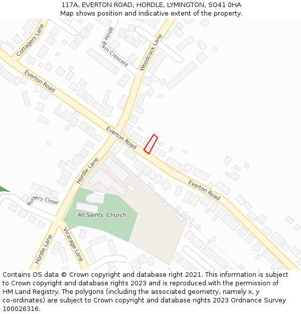 117A, EVERTON ROAD, HORDLE, LYMINGTON, SO41 0HA: Location map and indicative extent of plot