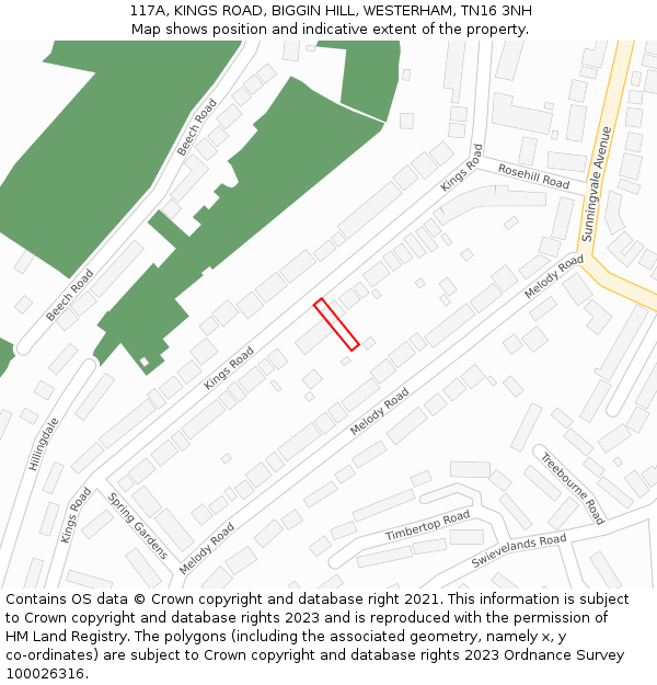 117A, KINGS ROAD, BIGGIN HILL, WESTERHAM, TN16 3NH: Location map and indicative extent of plot