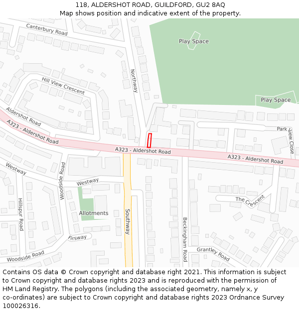 118, ALDERSHOT ROAD, GUILDFORD, GU2 8AQ: Location map and indicative extent of plot