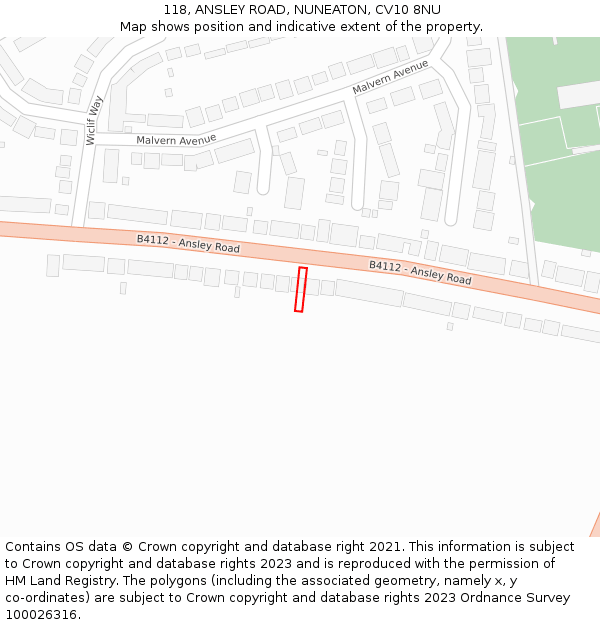 118, ANSLEY ROAD, NUNEATON, CV10 8NU: Location map and indicative extent of plot