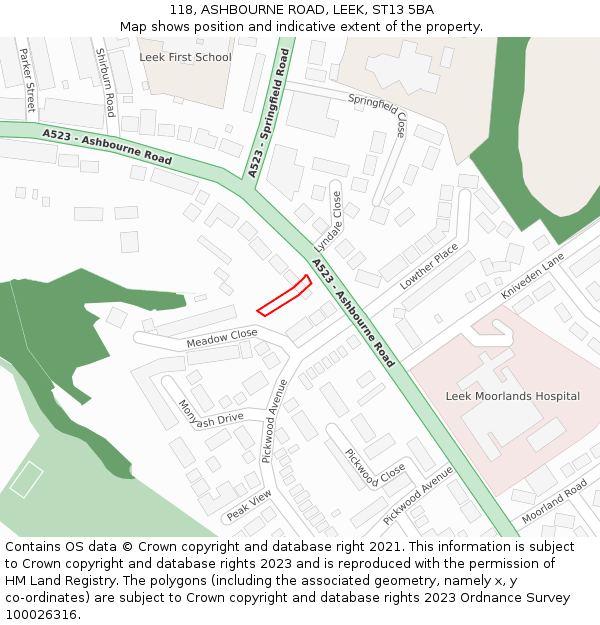 118, ASHBOURNE ROAD, LEEK, ST13 5BA: Location map and indicative extent of plot