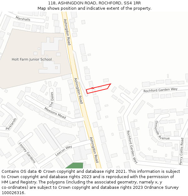 118, ASHINGDON ROAD, ROCHFORD, SS4 1RR: Location map and indicative extent of plot