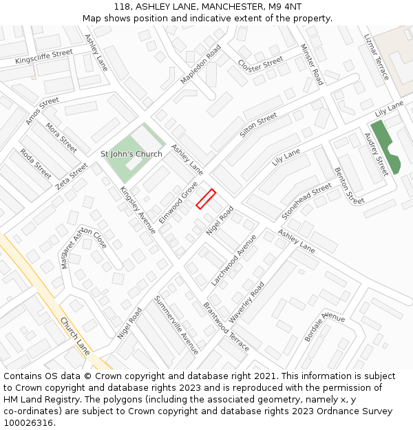 118, ASHLEY LANE, MANCHESTER, M9 4NT: Location map and indicative extent of plot