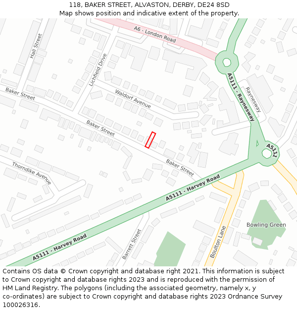 118, BAKER STREET, ALVASTON, DERBY, DE24 8SD: Location map and indicative extent of plot