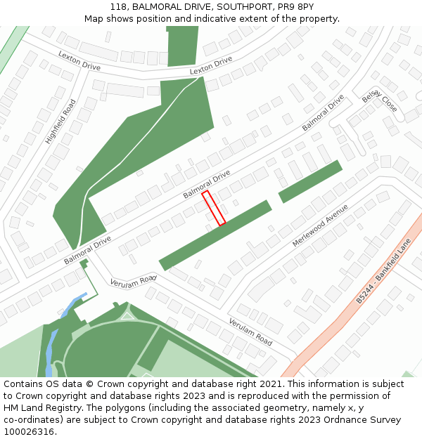 118, BALMORAL DRIVE, SOUTHPORT, PR9 8PY: Location map and indicative extent of plot