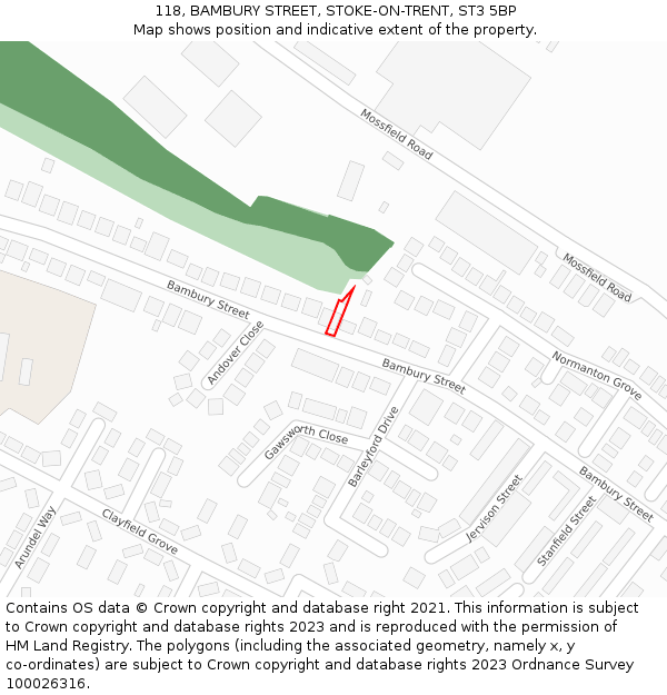 118, BAMBURY STREET, STOKE-ON-TRENT, ST3 5BP: Location map and indicative extent of plot