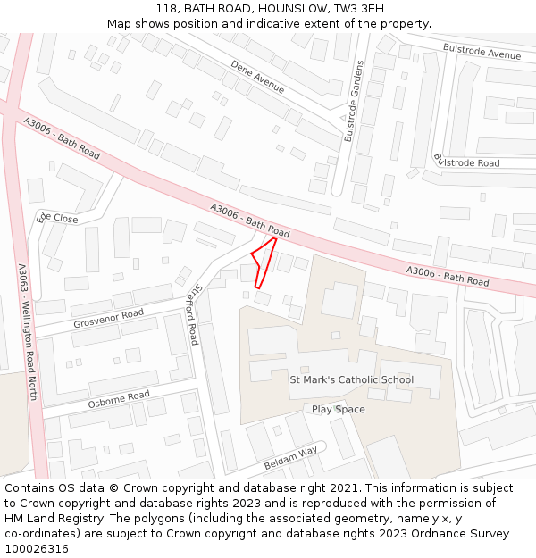 118, BATH ROAD, HOUNSLOW, TW3 3EH: Location map and indicative extent of plot