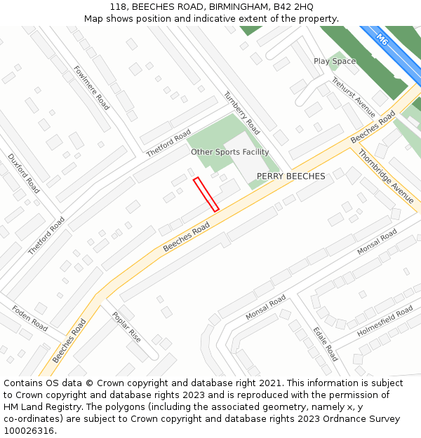 118, BEECHES ROAD, BIRMINGHAM, B42 2HQ: Location map and indicative extent of plot