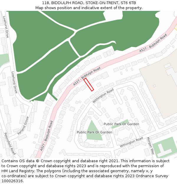 118, BIDDULPH ROAD, STOKE-ON-TRENT, ST6 6TB: Location map and indicative extent of plot