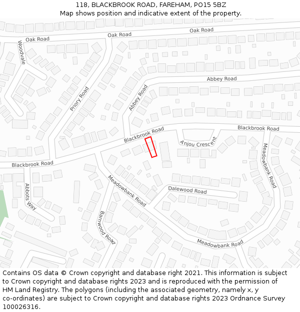 118, BLACKBROOK ROAD, FAREHAM, PO15 5BZ: Location map and indicative extent of plot