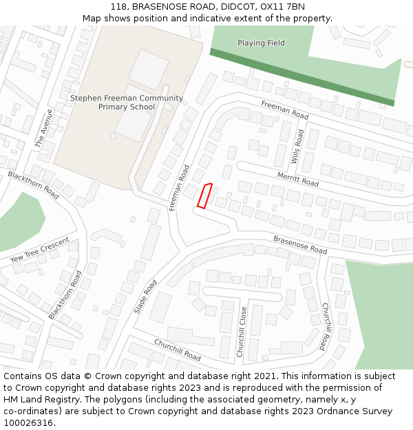 118, BRASENOSE ROAD, DIDCOT, OX11 7BN: Location map and indicative extent of plot