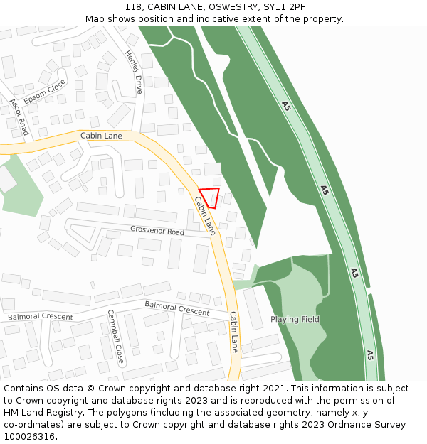 118, CABIN LANE, OSWESTRY, SY11 2PF: Location map and indicative extent of plot