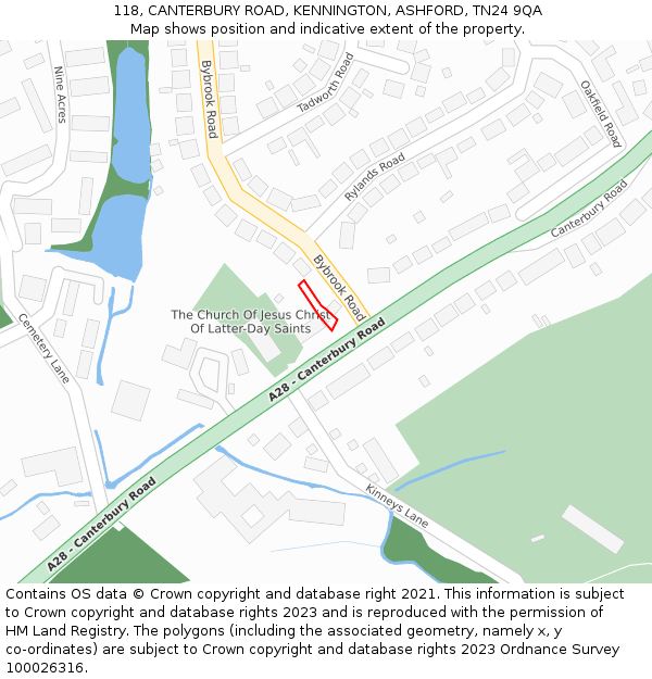 118, CANTERBURY ROAD, KENNINGTON, ASHFORD, TN24 9QA: Location map and indicative extent of plot