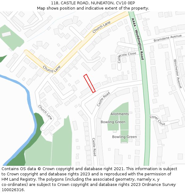 118, CASTLE ROAD, NUNEATON, CV10 0EP: Location map and indicative extent of plot
